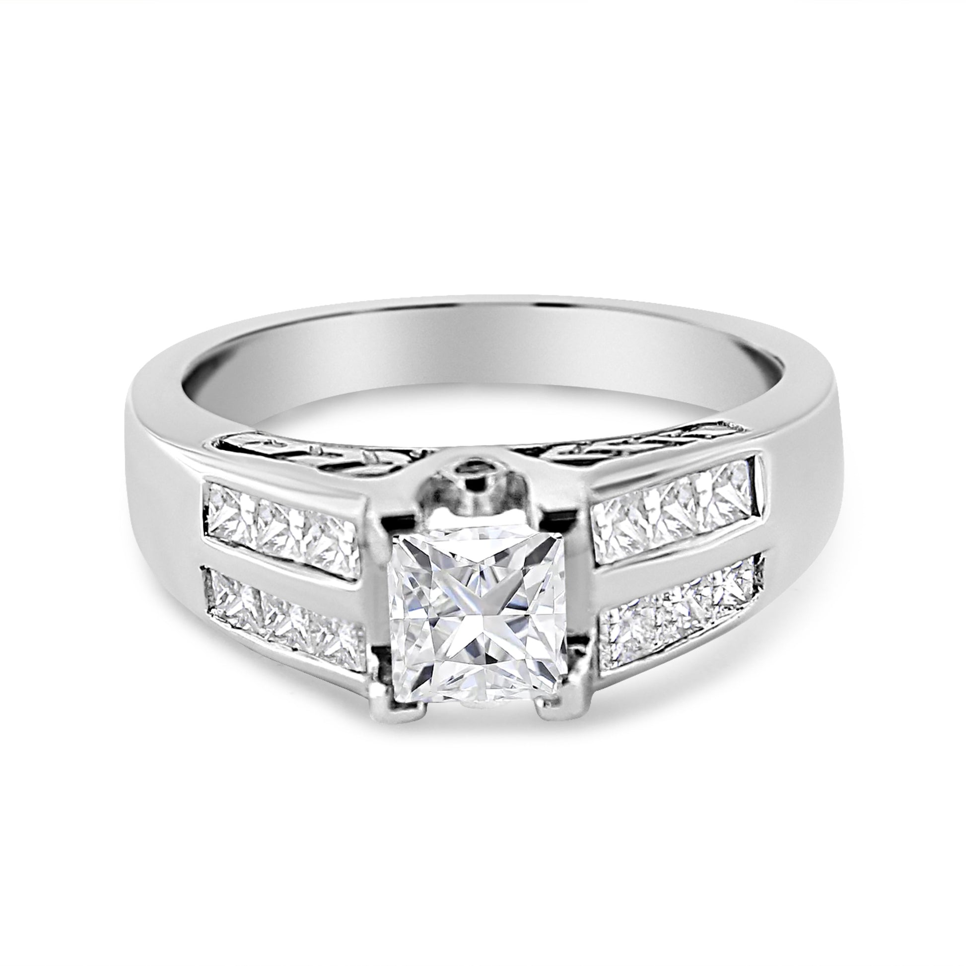 14K White Gold 1 1/4 Cttw Princess Cut Diamond Channel Set Engagement Ring (H-I Color, SI1-SI2 Clarity) - Ring Size 7 Bids.com