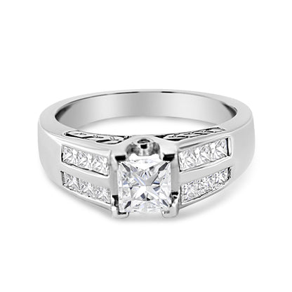 14K White Gold 1 1/4 Cttw Princess Cut Diamond Channel Set Engagement Ring (H-I Color, SI1-SI2 Clarity) - Ring Size 7 Bids.com