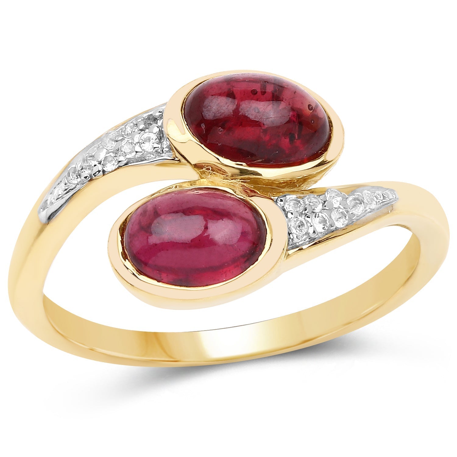 14K Yellow Gold Plated 2.38 Carat Glass Filled Ruby and White Topaz .925 Sterling Silver Ring Bids.com