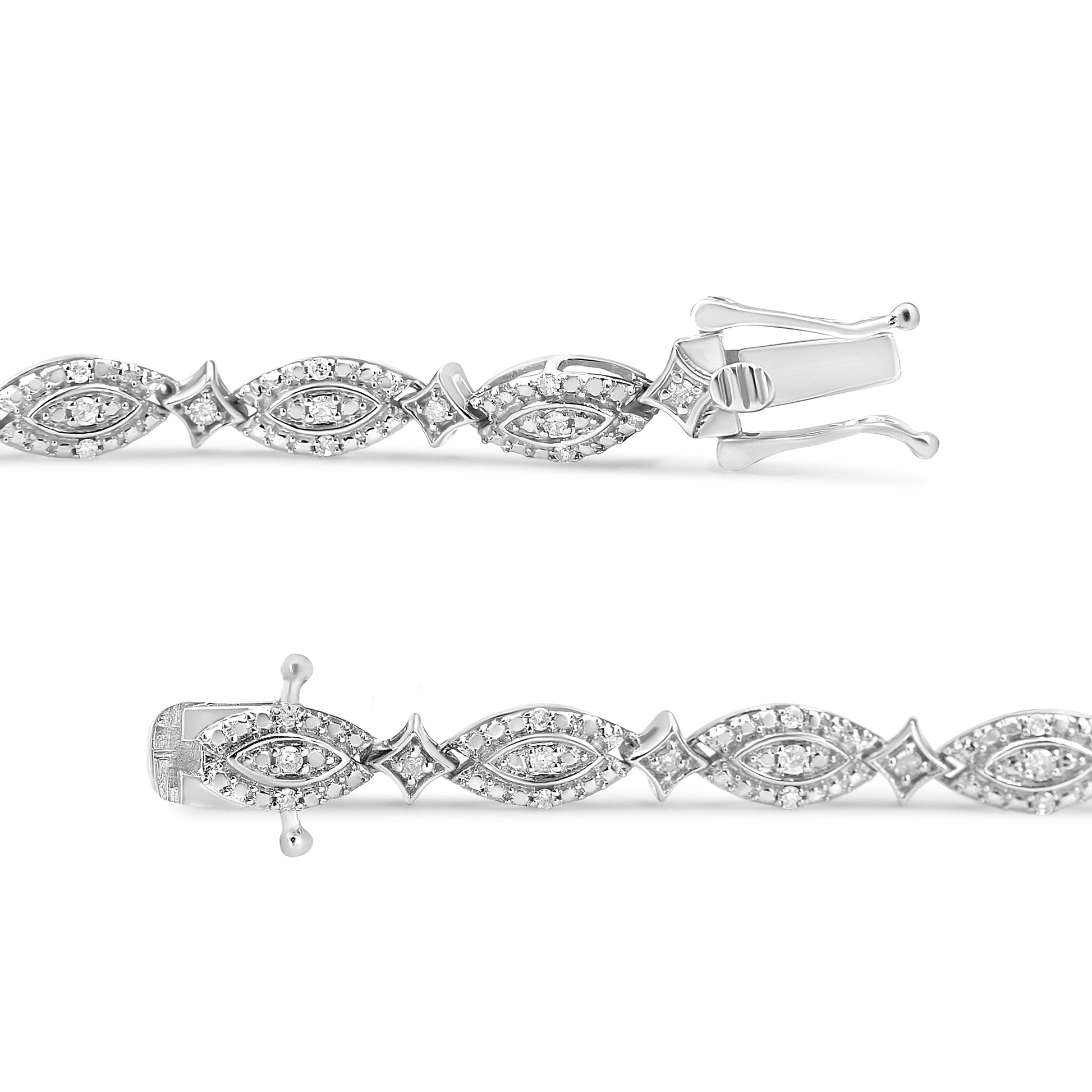.925 Sterling Silver 1/2 Cttw Diamond Alternating Marquise and Starburst Shaped Link Bracelet (I-J Color, I2-I3 Clarity) - 7.25" Bids.com
