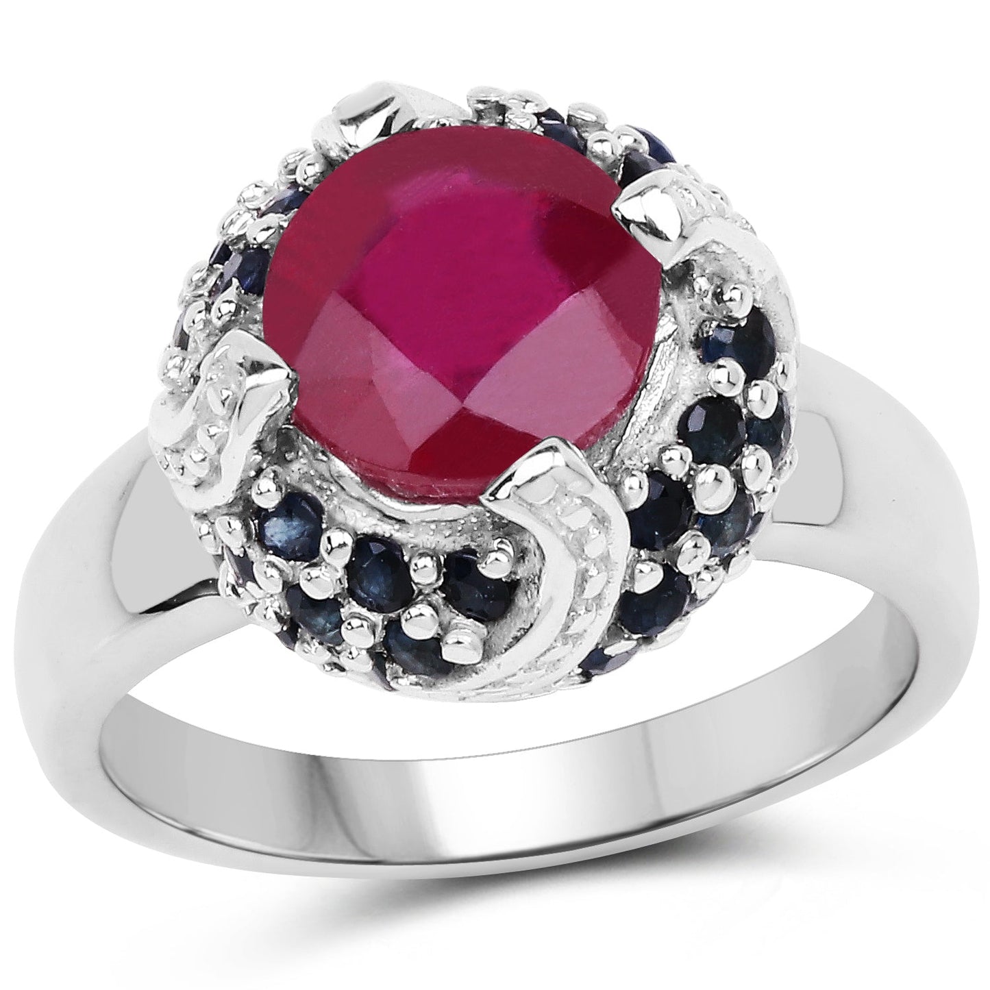 3.70 Carat Glass Filled Ruby and Blue Sapphire .925 Sterling Silver Ring Bids.com