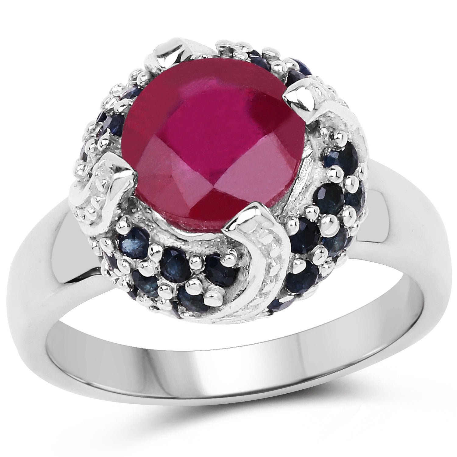 3.70 Carat Glass Filled Ruby and Blue Sapphire .925 Sterling Silver Ring Bids.com