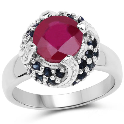 3.70 Carat Glass Filled Ruby and Blue Sapphire .925 Sterling Silver Ring Bids.com