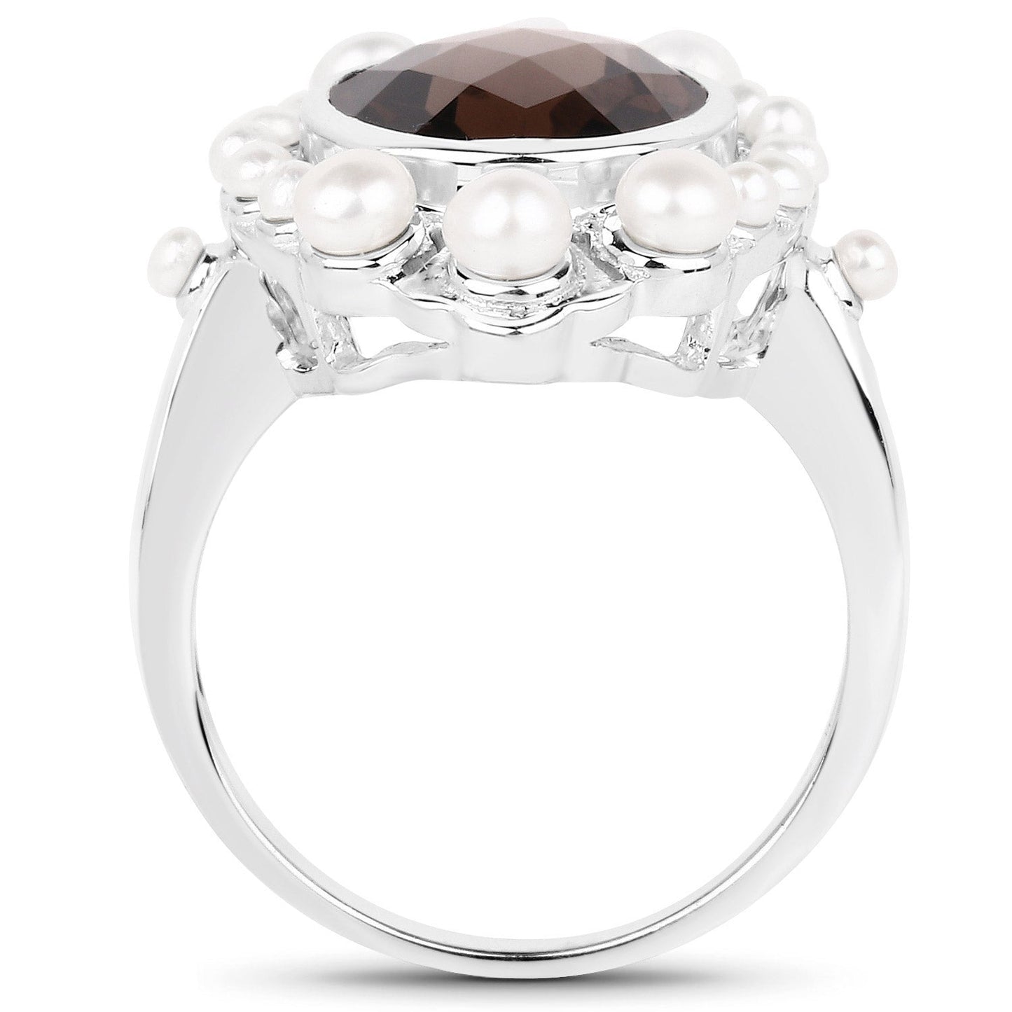 5.75 Carat Genuine Smoky Quartz and Pearl .925 Sterling Silver Ring Bids.com