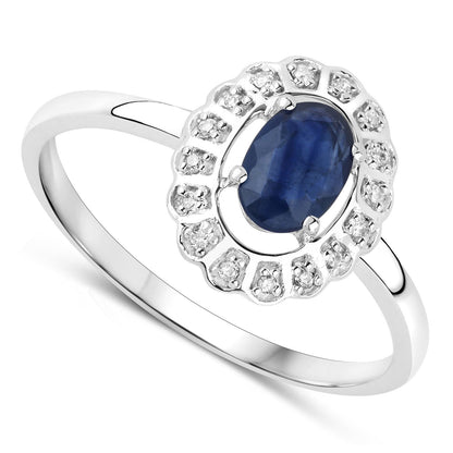 0.52 Carat Genuine Blue Sapphire and White Diamond 14K White Gold Ring Bids.com