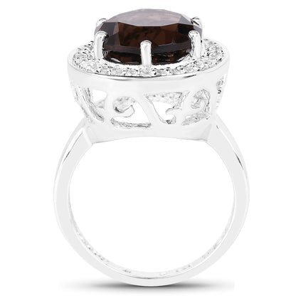 4.52 Carat Genuine Smoky Quartz and White Topaz .925 Sterling Silver Ring Bids.com