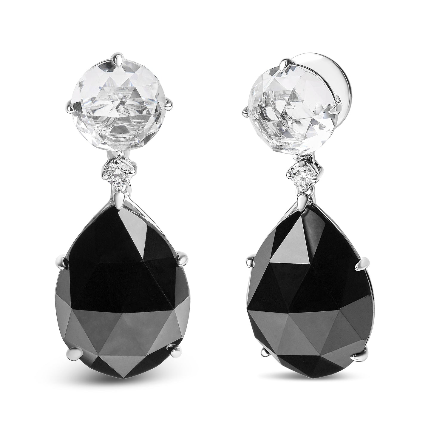18K White Gold 1/5 Cttw Diamond with Round White Topaz and 20x15mm Pear Cut Black Onyx Gemstone Dangle Earring (G-H Color, SI1-SI2 Clarity) Bids.com