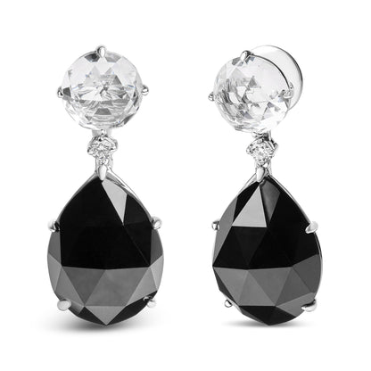 18K White Gold 1/5 Cttw Diamond with Round White Topaz and 20x15mm Pear Cut Black Onyx Gemstone Dangle Earring (G-H Color, SI1-SI2 Clarity) Bids.com