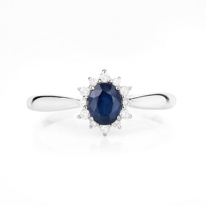 0.44 Carat Genuine Blue Sapphire and White Diamond 14K White Gold Ring Bids.com