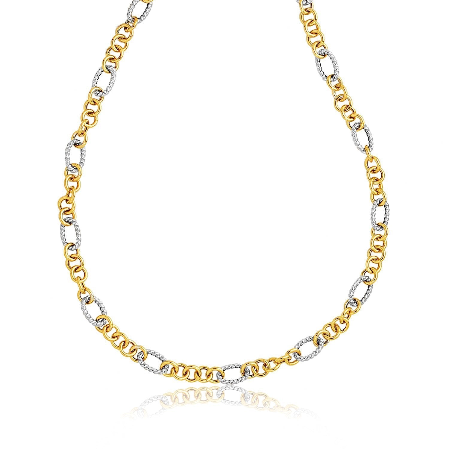 14k Two-Tone Round and Cable Style Link Necklace Bids.com