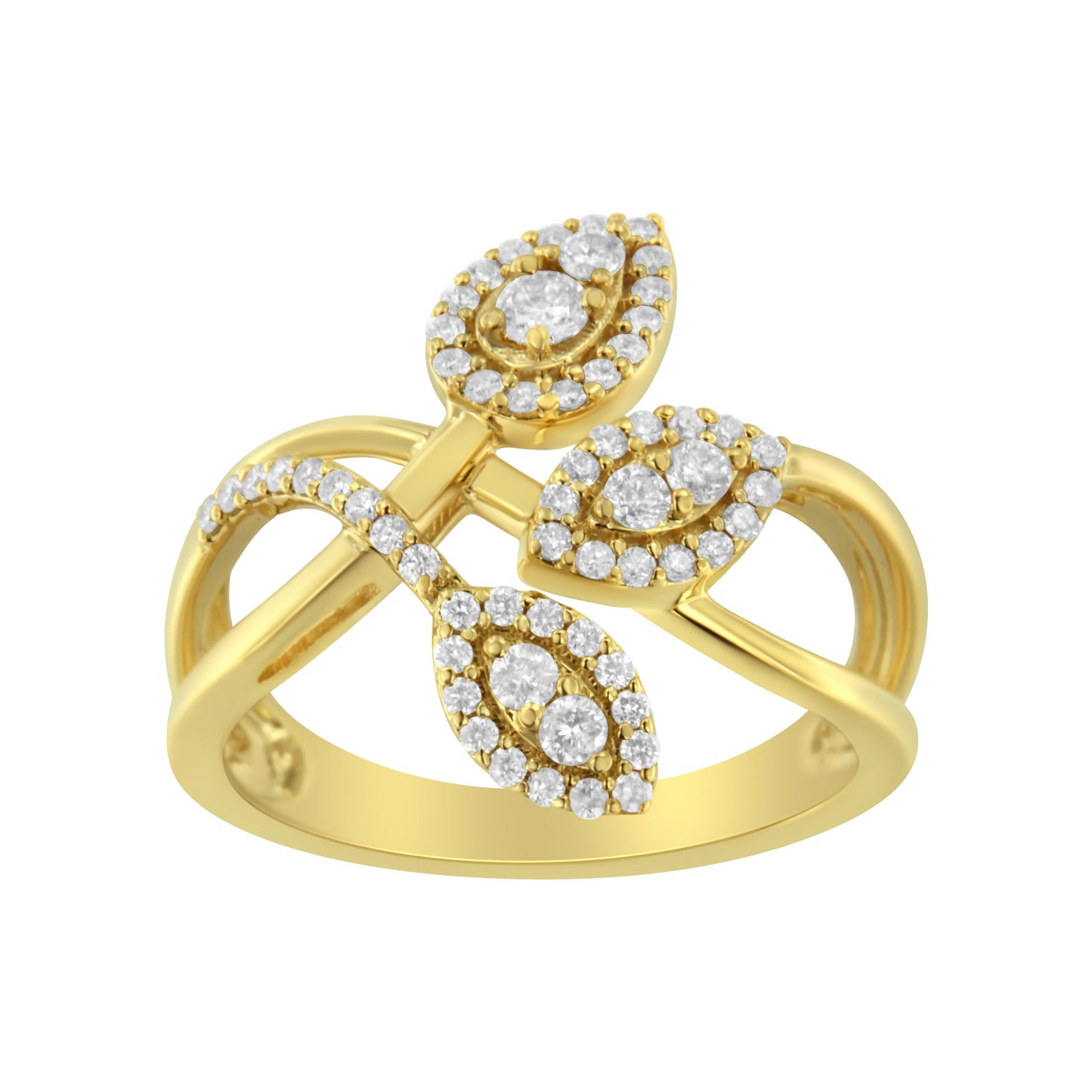 10K Yellow Gold 1/2 Cttw Round-Cut Diamond Layered Crossover Triple Leaf Bypass Ring (I-J Color, I1-I2 Clarity) - Size 7 Bids.com