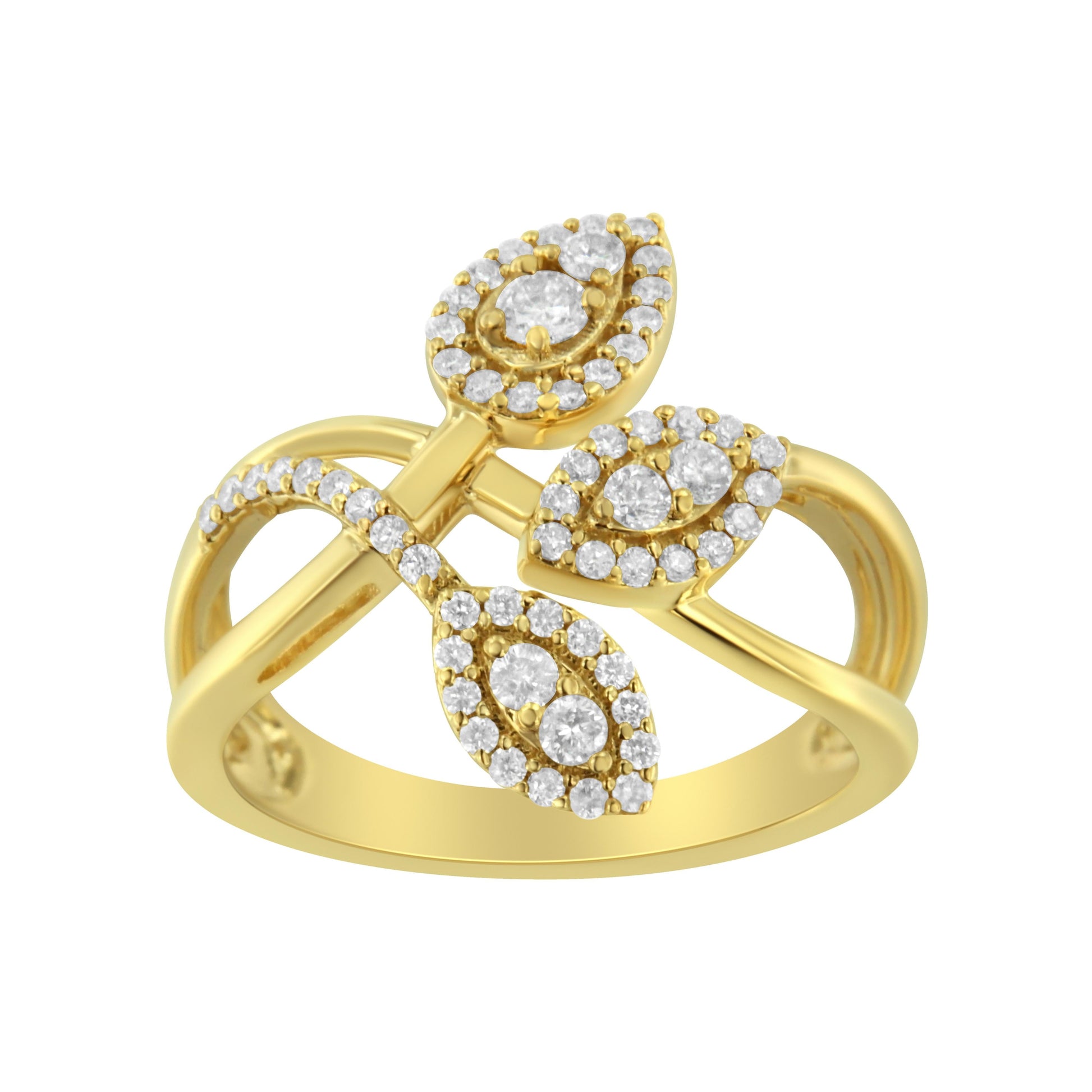 10K Yellow Gold 1/2 Cttw Round-Cut Diamond Layered Crossover Triple Leaf Bypass Ring (I-J Color, I1-I2 Clarity) - Size 7 Bids.com