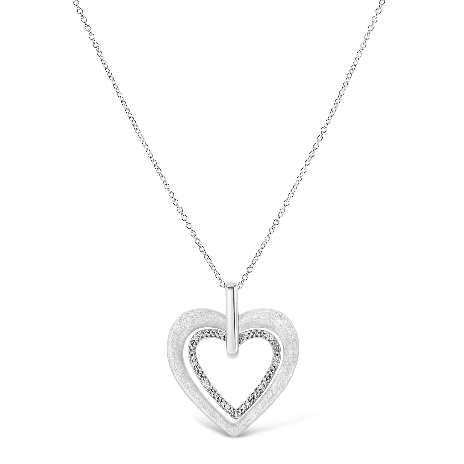 .925 Sterling Silver Prong-Set Diamond Accent Double Heart 18" Pendant Necklace (I-J Color, I1-I2 Clarity) Bids.com