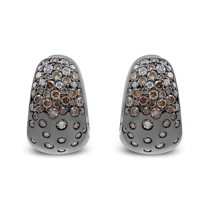 Black Rhodium over 18K White Gold 2 1/4 Cttw Prong and Bezel Set White and Brown Diamond Huggy Hoop Earring (F-G/Brown Color, VS1-VS2 Clarity) Bids.com