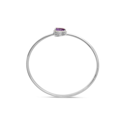 .925 Sterling Silver 8 x 5.5mm Pear Shape Amethyst  and Diamond Accent Halo Bypass Bangle Bracelet (H-I Color, SI1-SI2 Clarity)  - Fits up to 7" Inches Bids.com