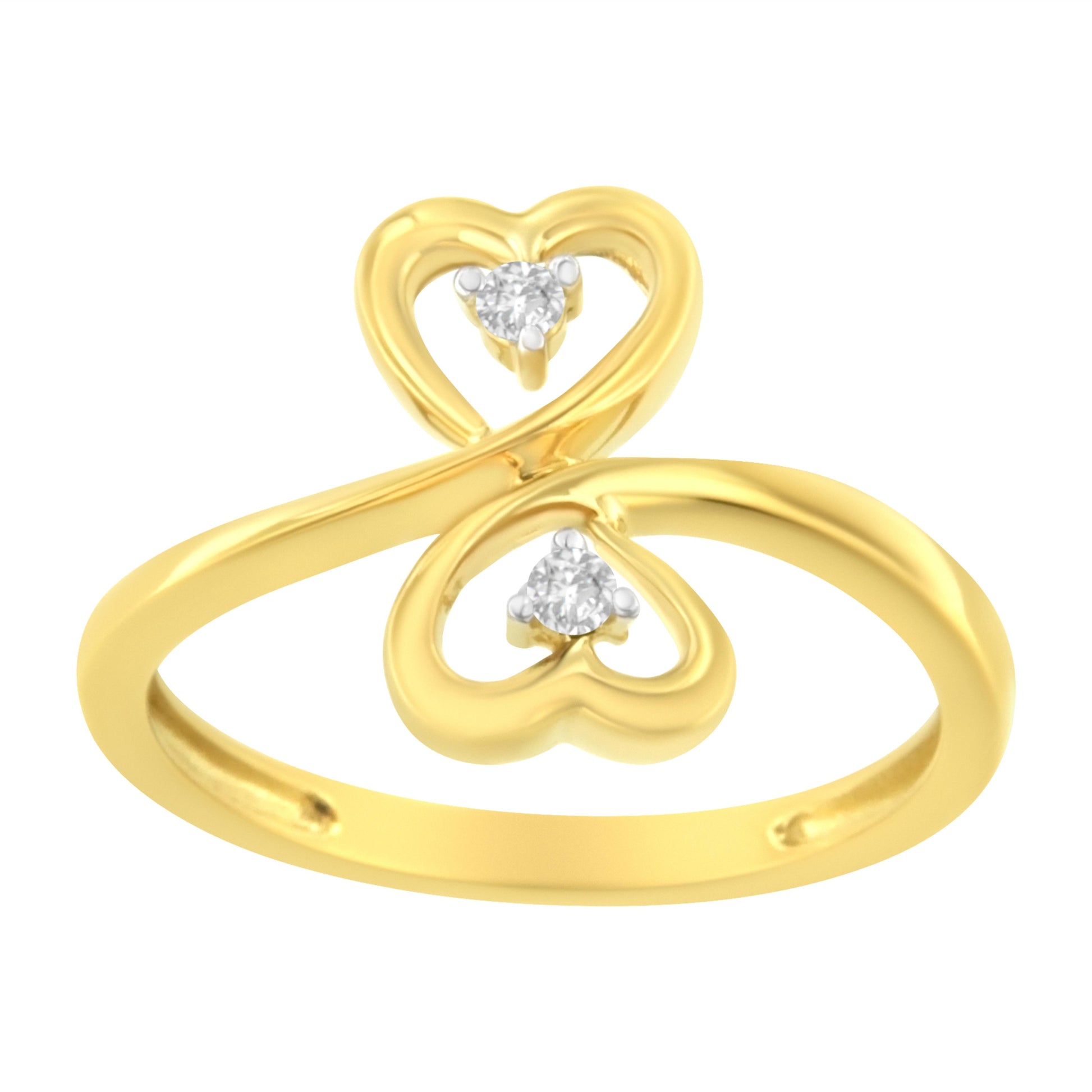 14KT Yellow Gold 1/20 ctw. Dual Heart Diamond Ring (K-L, I1-I2) - Size 7 Bids.com