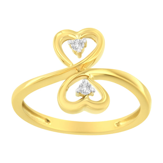 14KT Yellow Gold 1/20 ctw. Dual Heart Diamond Ring (K-L, I1-I2) - Size 7 Bids.com