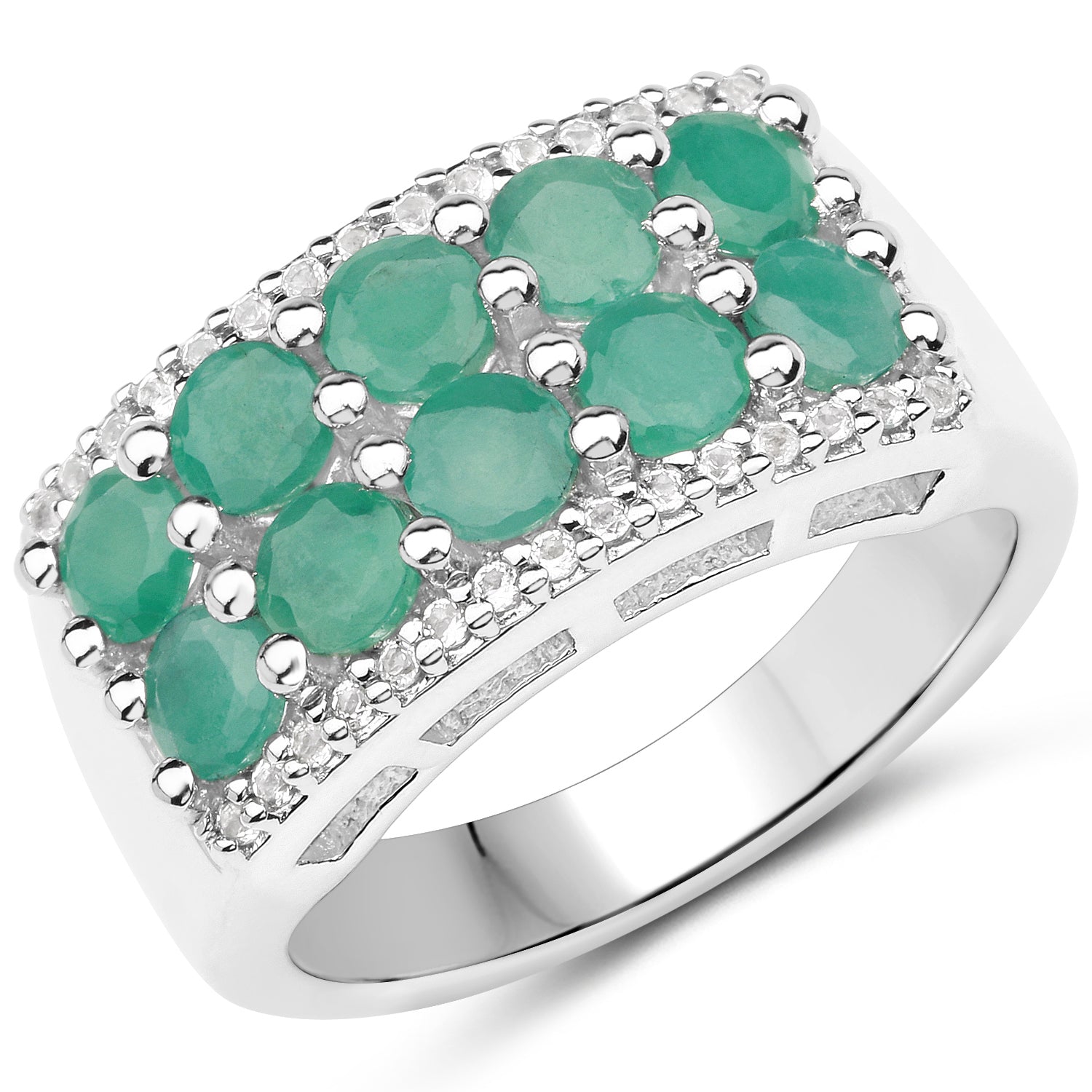 1.85 Carat Genuine Emerald and White Topaz .925 Sterling Silver Ring Bids.com