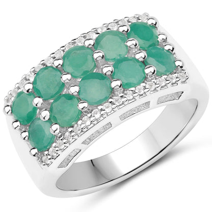 1.85 Carat Genuine Emerald and White Topaz .925 Sterling Silver Ring Bids.com