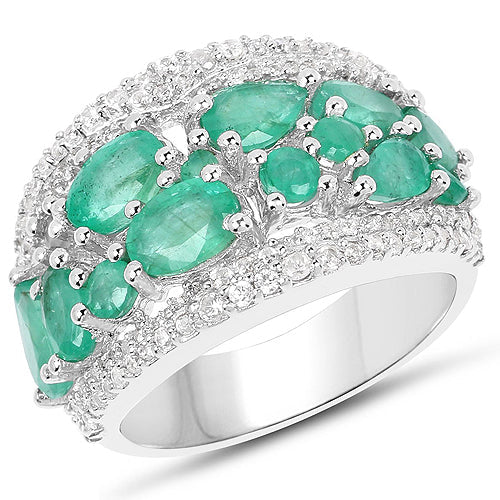 3.27 Carat Genuine Emerald and White Zircon .925 Sterling Silver Ring Bids.com