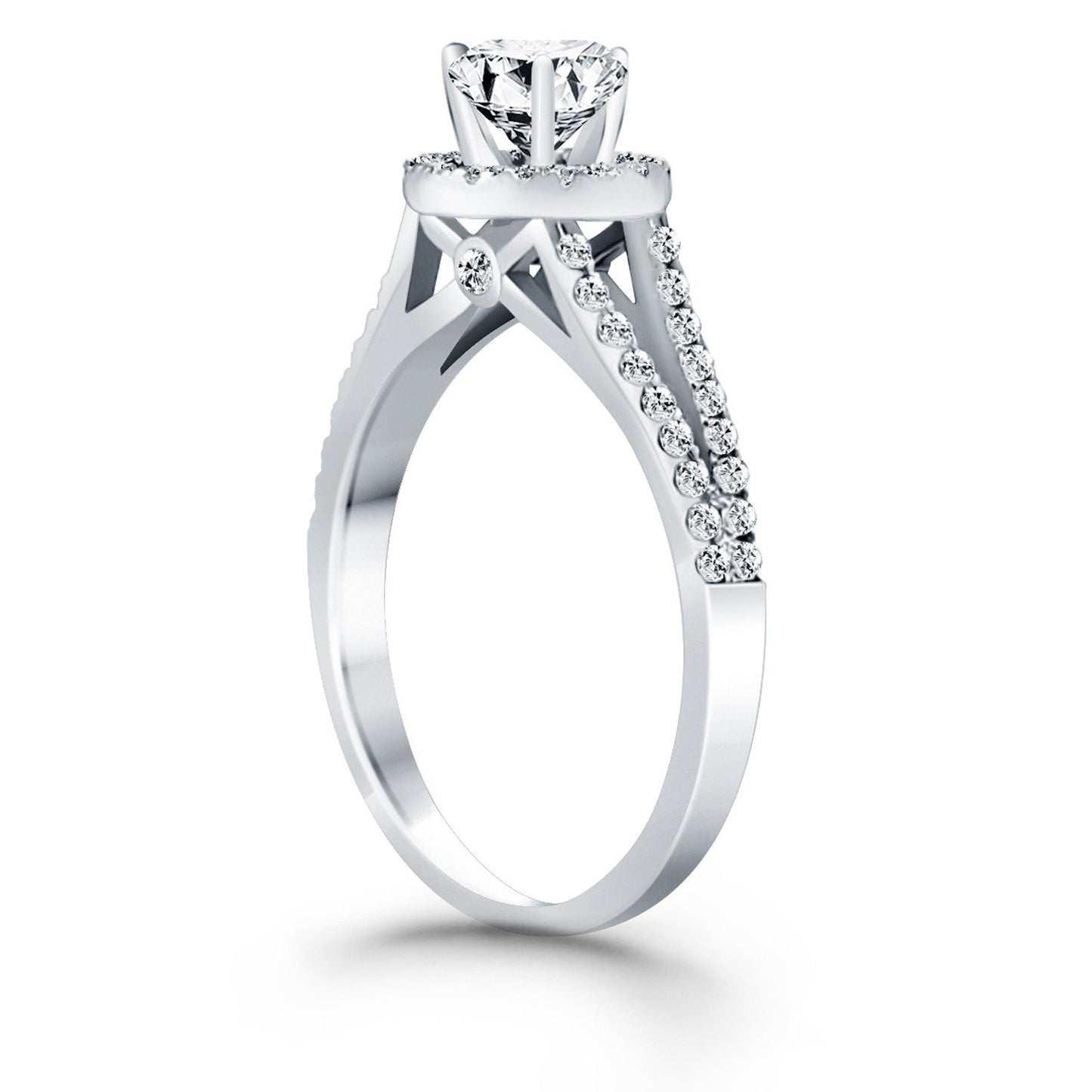 14k White Gold Diamond Halo Split Shank Engagement Ring Bids.com