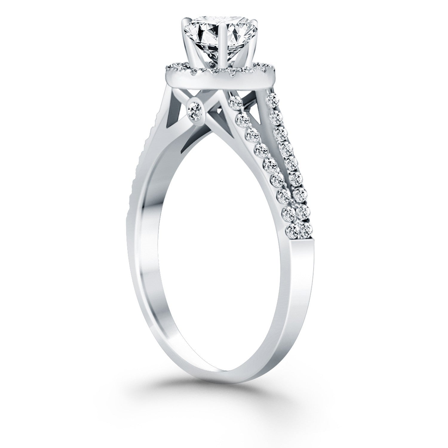 14k White Gold Diamond Halo Split Shank Engagement Ring Bids.com