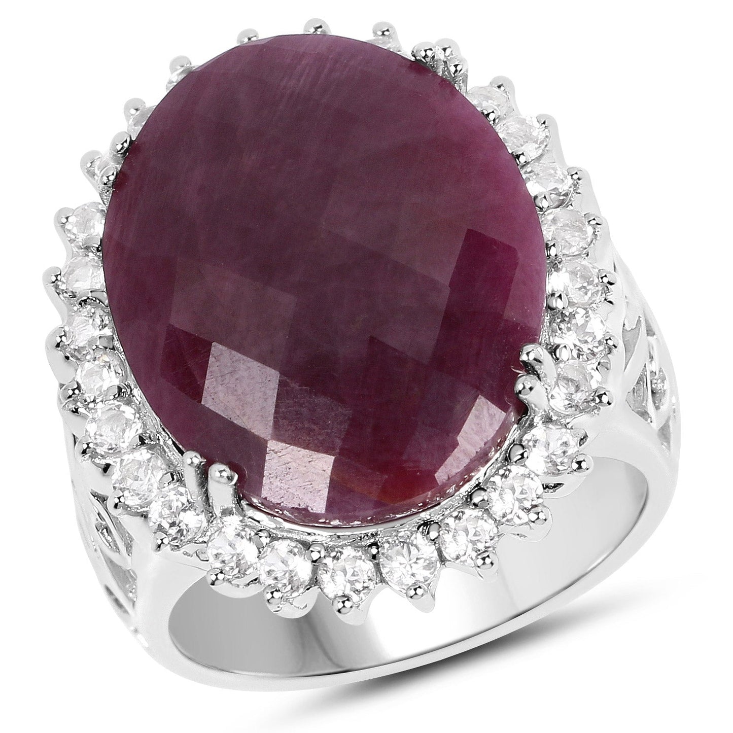 19.12 Carat Genuine Ruby and White Topaz .925 Sterling Silver Ring Bids.com