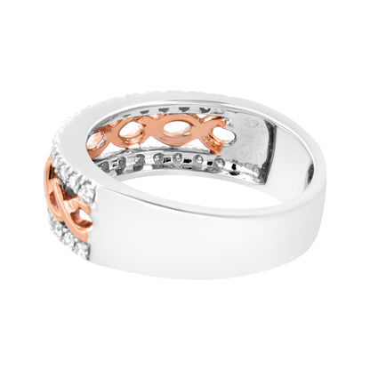 10K White and Rose Gold 1/3 Cttw Diamond Split Shank and Infinity Ribbon Band Ring (I-J Color, I1-I2 Clarity) - Size 6 Bids.com