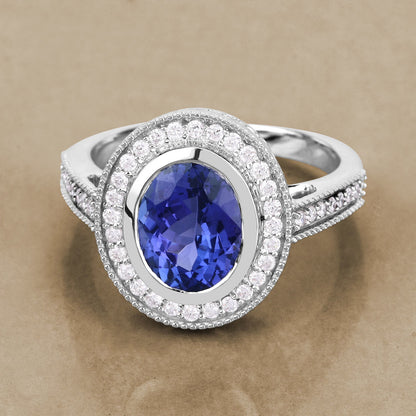 2.94 Carat Genuine Tanzanite and White Diamond 14K White Gold Ring Bids.com