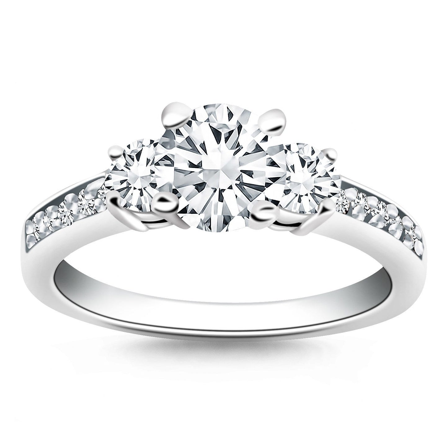 14k White Gold Three Stone Engagement Ring with Diamond Band Bids.com