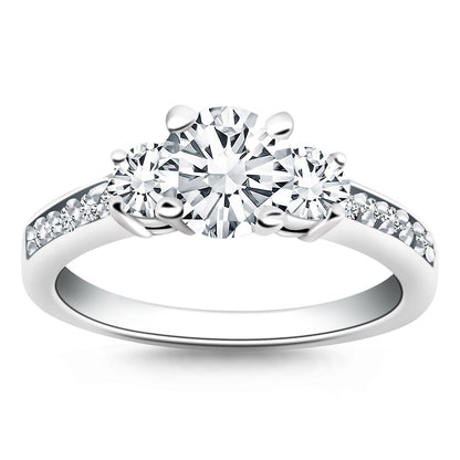 14k White Gold Three Stone Engagement Ring with Diamond Band Bids.com