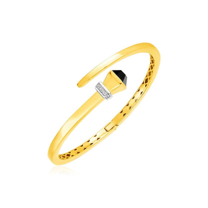 14k Yellow Gold Crossover Style Hinged Bangle Bracelet with Onyx and Diamonds Bids.com