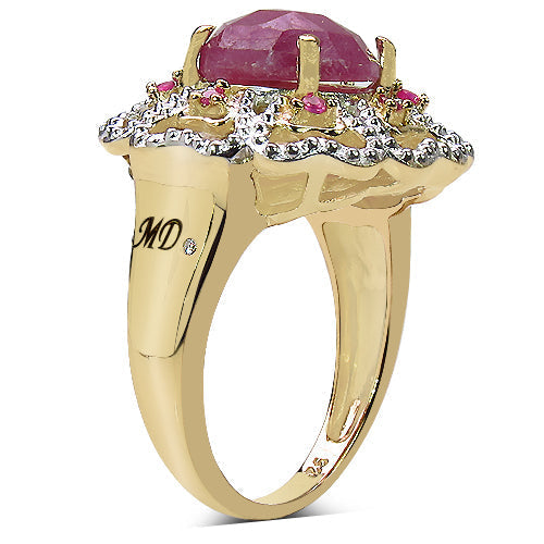 14K Yellow Gold Plated 5.56 Carat Genuine Pink Sapphire, Ruby & White Diamond .925 Sterling Silver Ring Bids.com