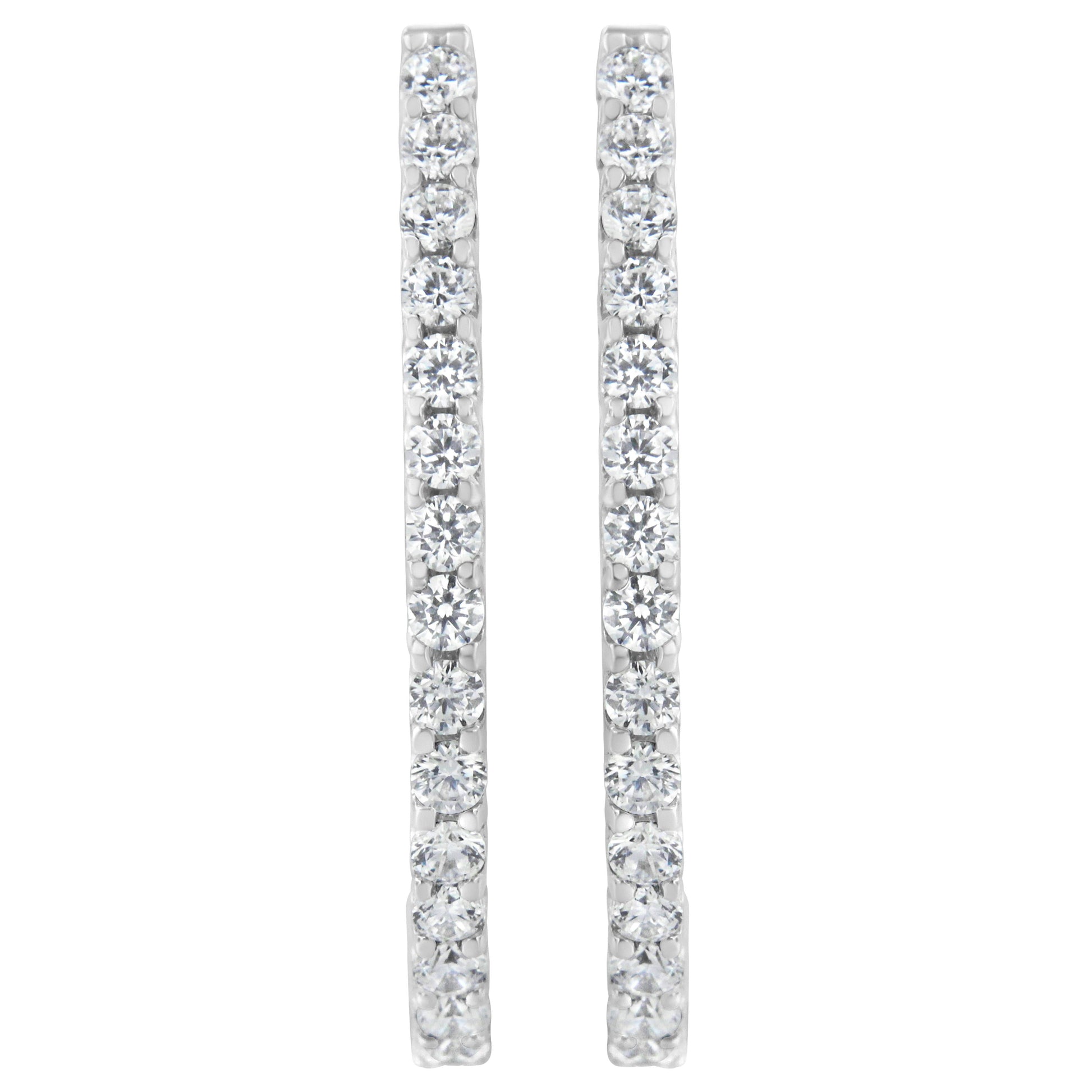 14K White Gold 2.0 Cttw Round Brilliant Cut Diamond Oblong Hinged Leverback Hoop Earrings (I-J Color, I1-I2 Clarity) Bids.com
