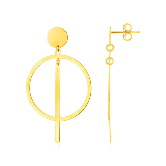 14K Yellow Gold Polished Circle and Bar Earrings Bids.com