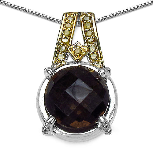3.16 Carat Genuine Smoky Quartz, Yellow Diamond & White Diamond .925 Sterling Silver Pendant Bids.com