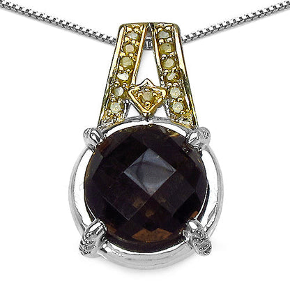 3.16 Carat Genuine Smoky Quartz, Yellow Diamond & White Diamond .925 Sterling Silver Pendant Bids.com