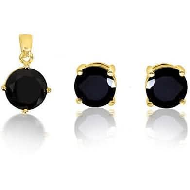4ct Gold Filled High Polish Finish Genuine Black Round Set Charm and Earrings DailySale