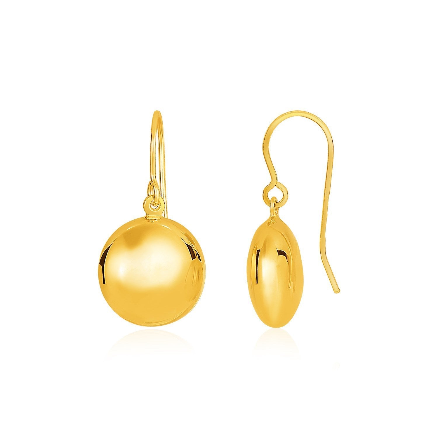 14k Yellow Gold Puffed Circle Shape Drop Earrings Bids.com