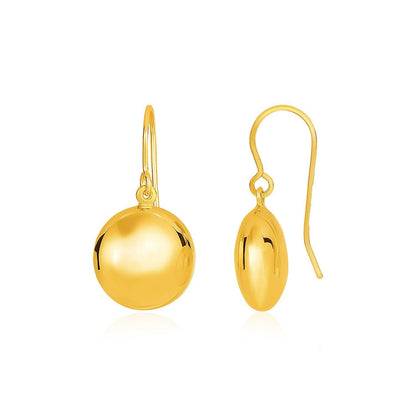 14k Yellow Gold Puffed Circle Shape Drop Earrings Bids.com