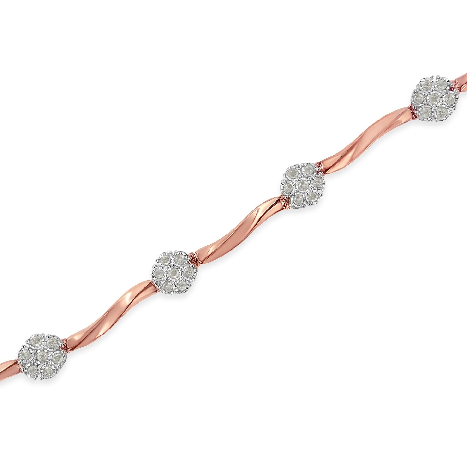 .925 10k Rose Gold Over Sterling Silver 1.0 cttw Diamond Floral Link Bracelet (I-J Color,I3 Clarity) Bids.com