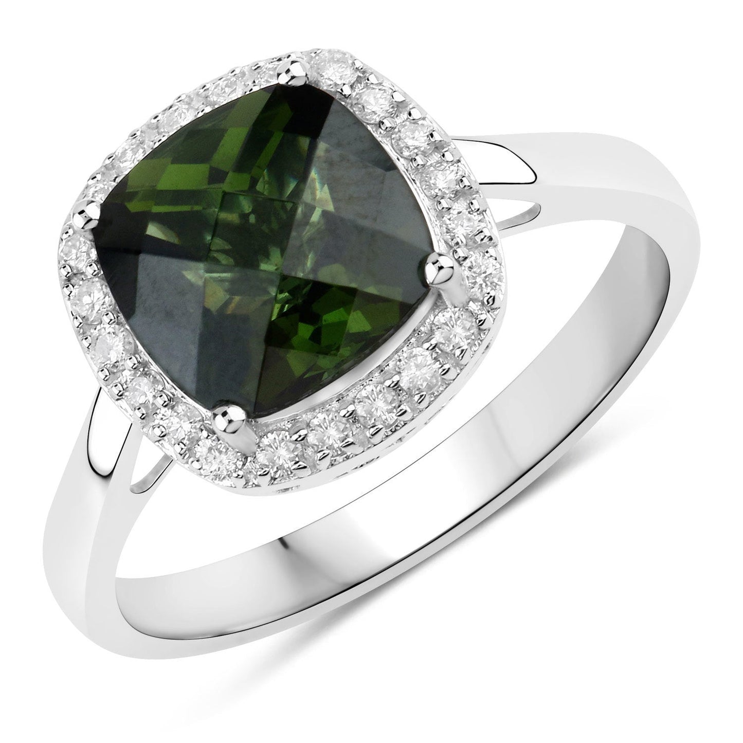 2.64 Carat Genuine Green Tourmaline and White Diamond 14K White Gold Ring Bids.com