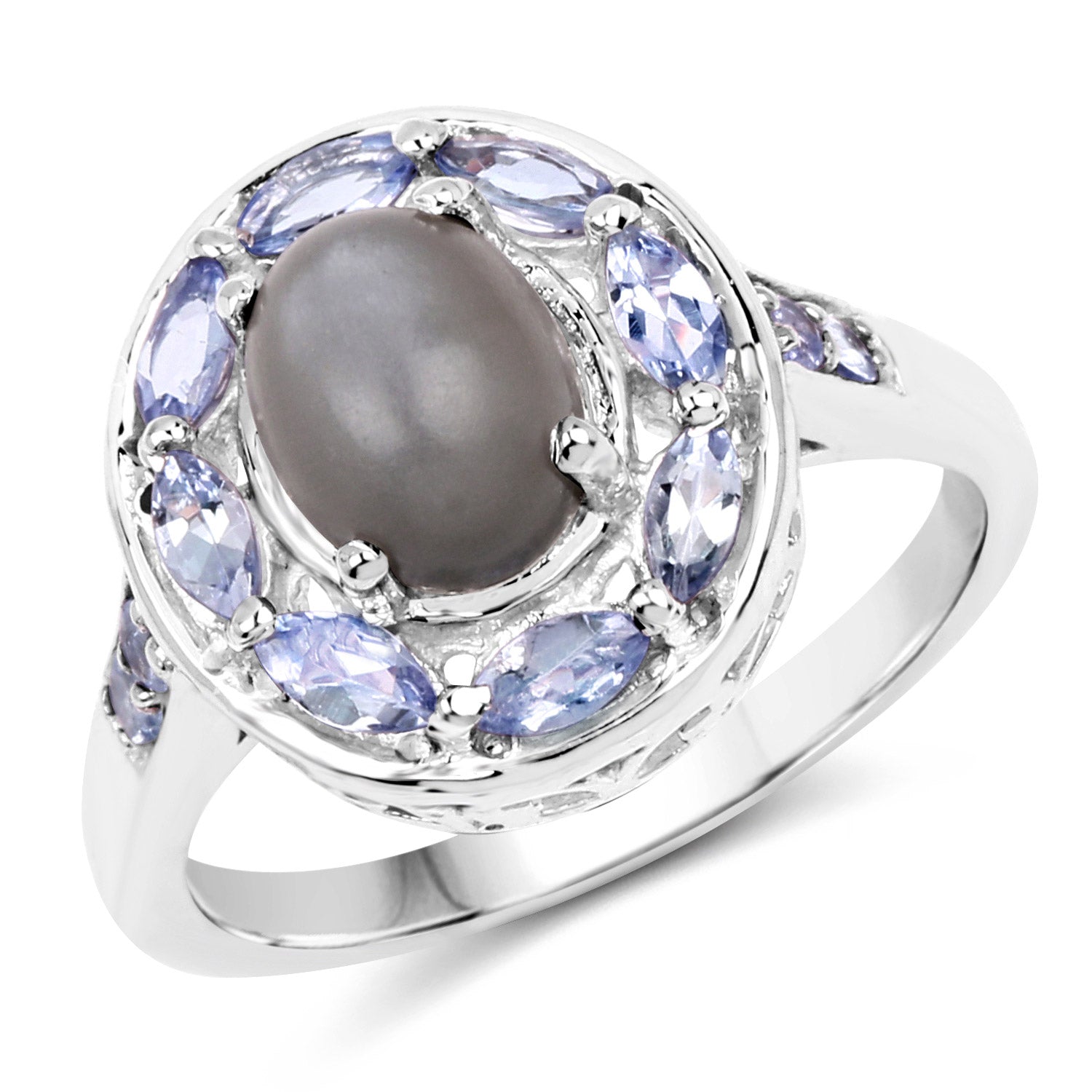 2.35 Carat Genuine Grey Moonstone and Tanzanite .925 Sterling Silver Ring Bids.com