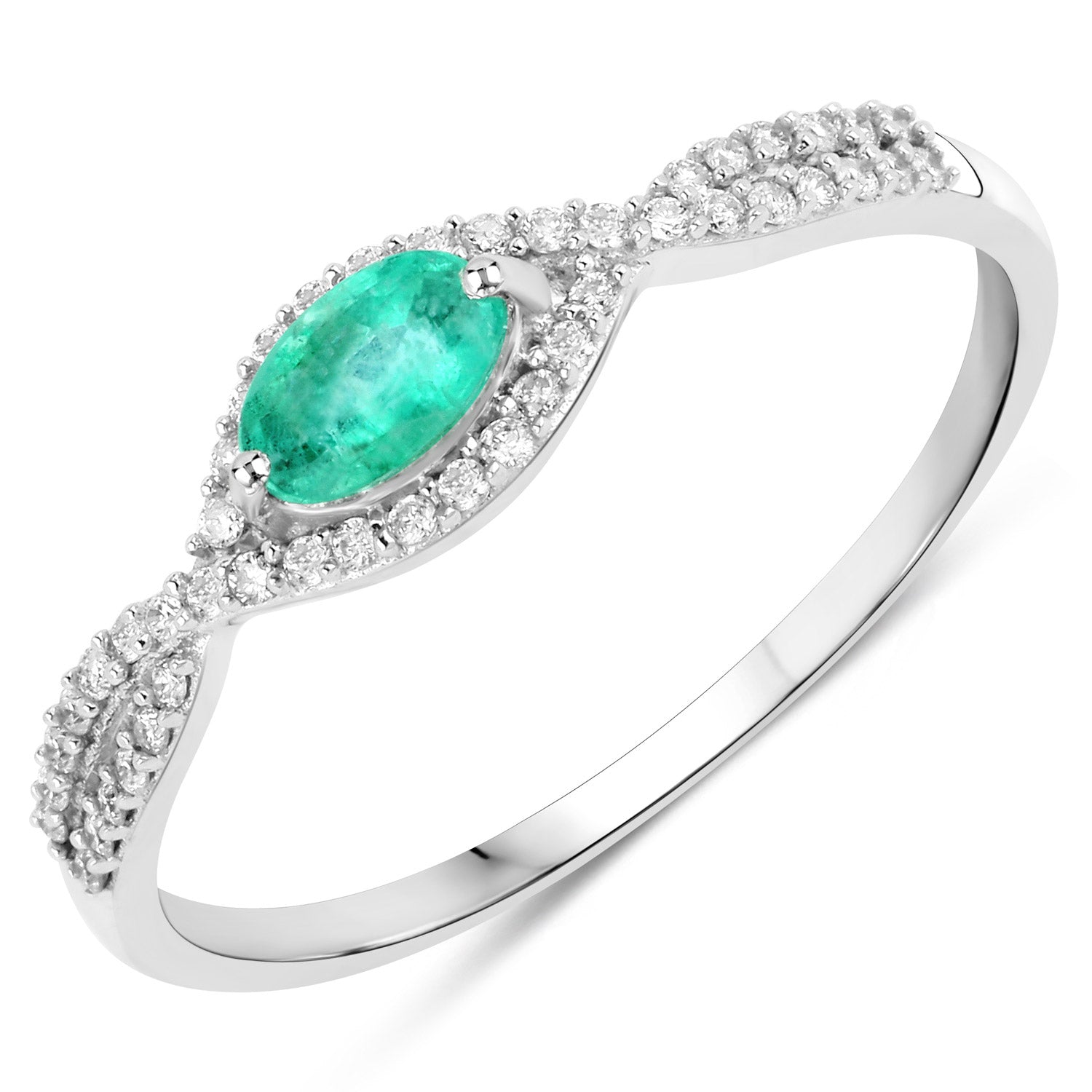 0.32 Carat Genuine Zambian Emerald and White Diamond 14K White Gold Ring Bids.com