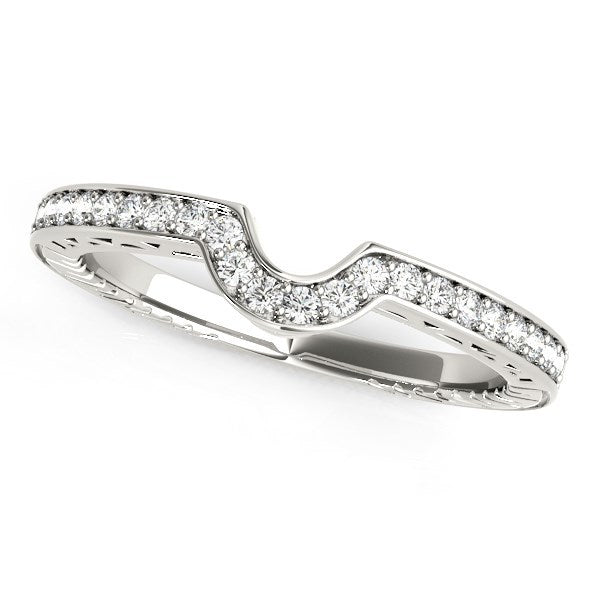 14k White Gold Prong Set Curved Wedding Band (1/8 cttw) Bids.com
