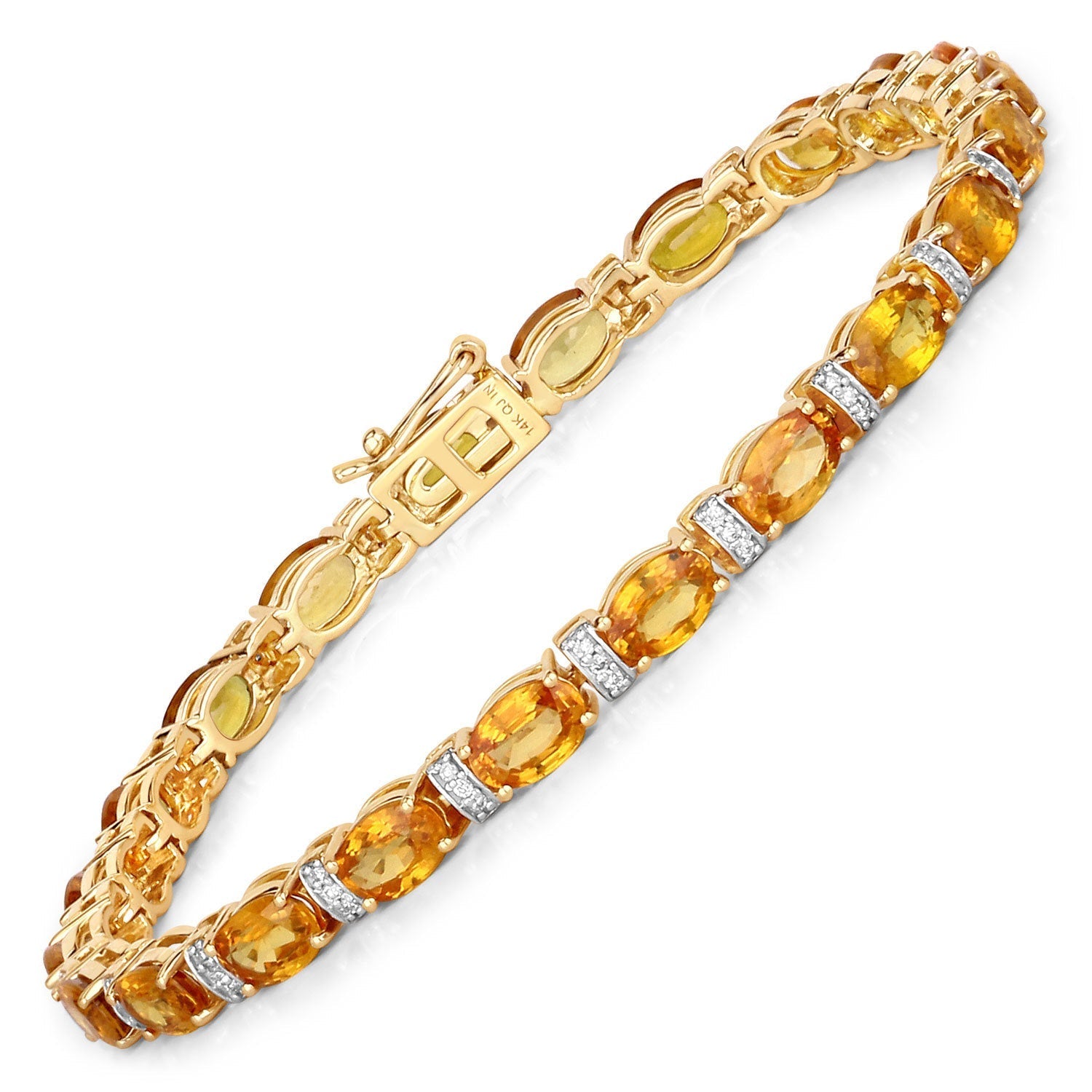 12.33 Carat Genuine Orange Sapphire and White Diamond 14K Yellow Gold Bracelet Bids.com