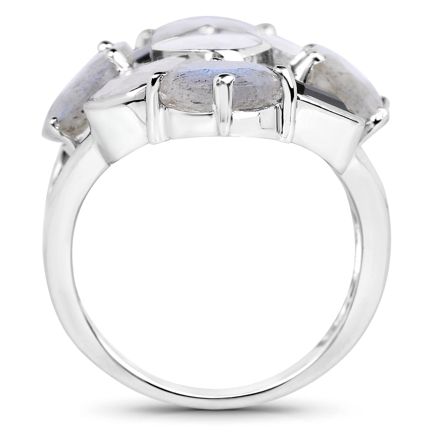 10.30 Carat Genuine White Rainbow Moonstone, Labradorite And Black Onyx .925 Sterling Silver Ring Bids.com