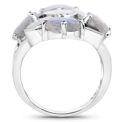 10.30 Carat Genuine White Rainbow Moonstone, Labradorite And Black Onyx .925 Sterling Silver Ring Bids.com