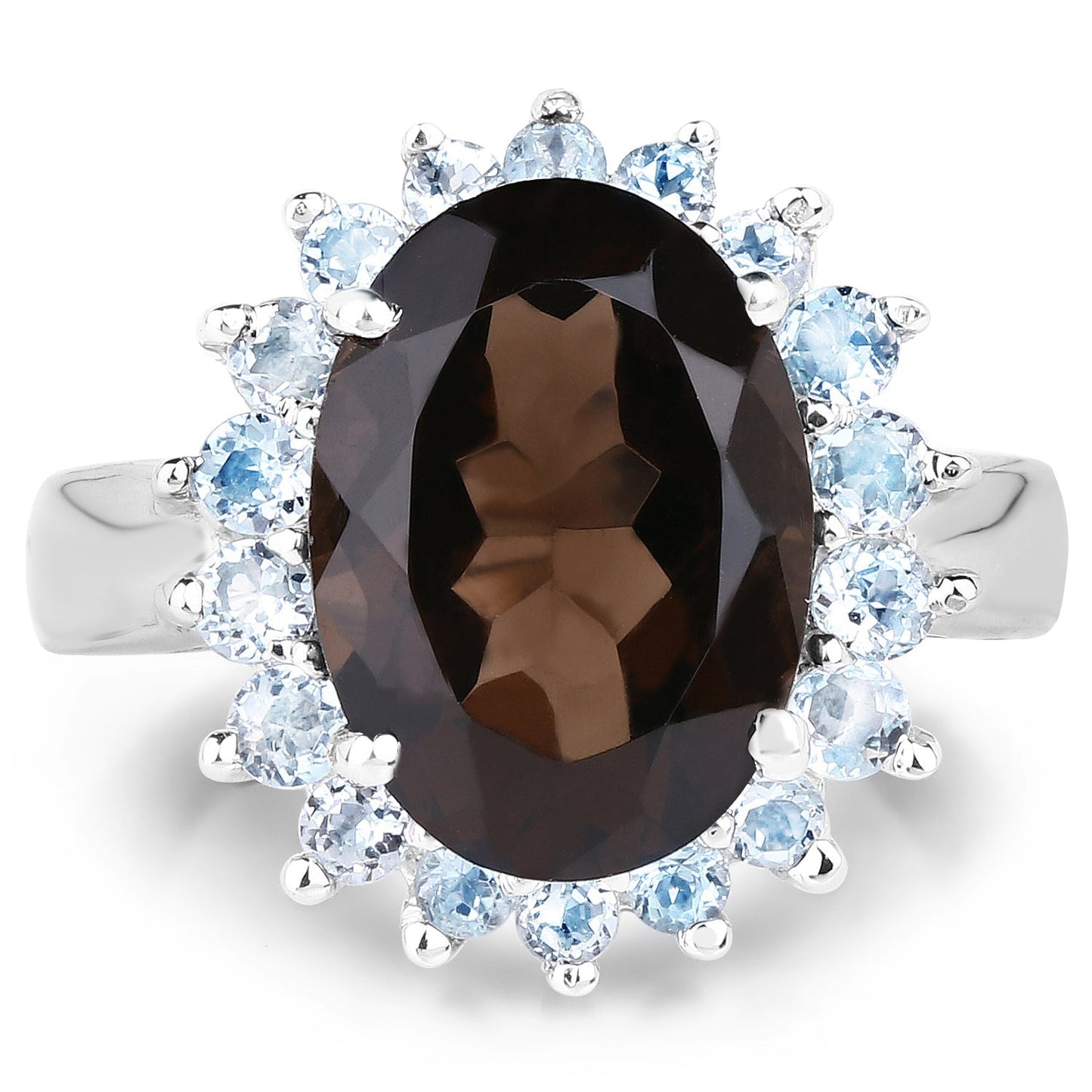 6.79 Carat Genuine Smoky Quartz & Blue Topaz .925 Sterling Silver Ring Bids.com