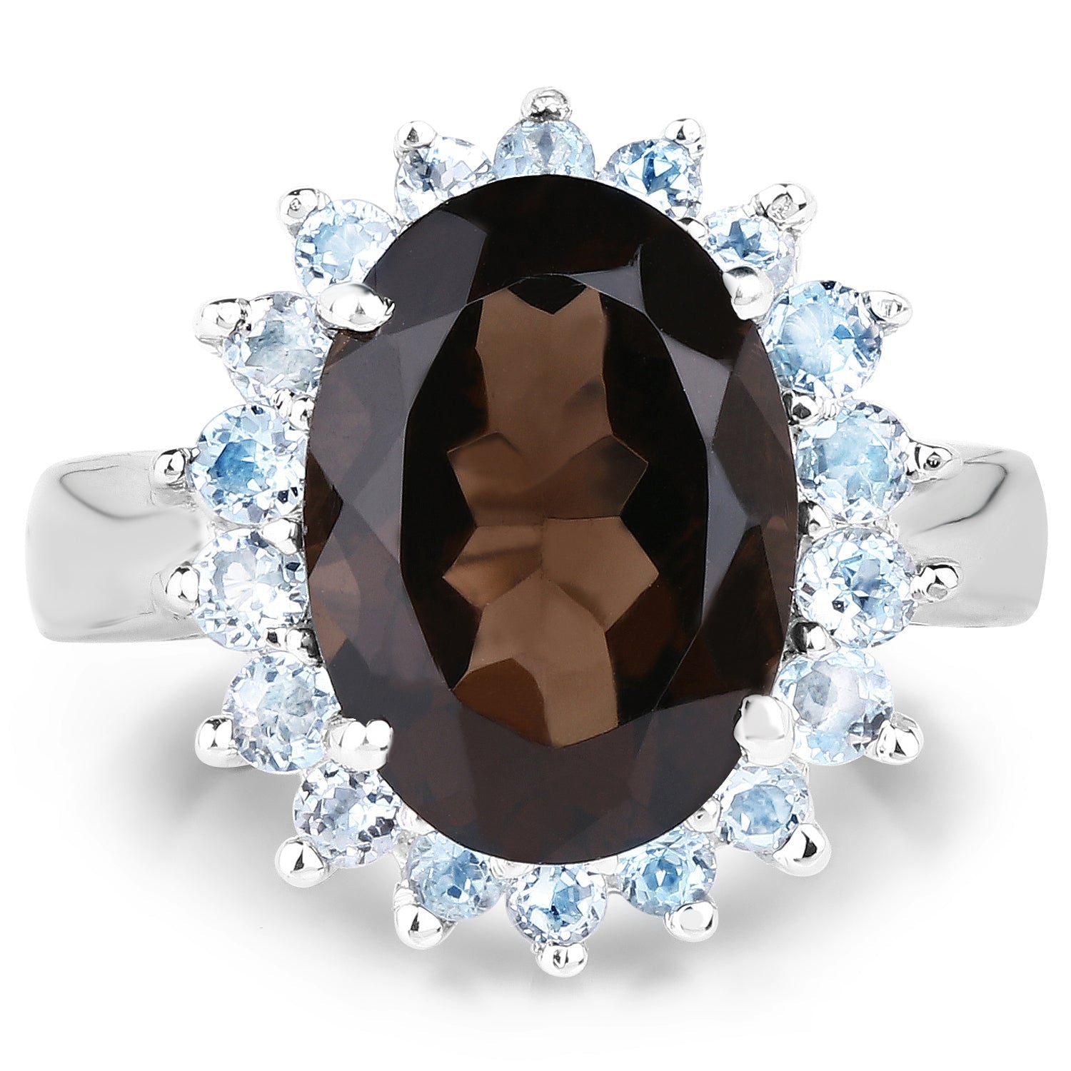 6.79 Carat Genuine Smoky Quartz & Blue Topaz .925 Sterling Silver Ring Bids.com